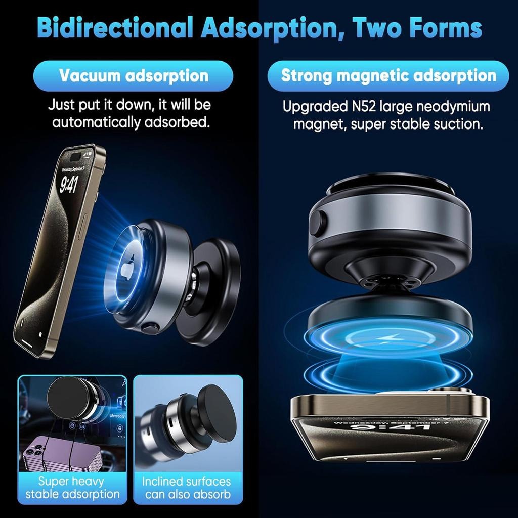 360° Rotating Magnetic Vacuum Car Mount — Secure Phone Holder
