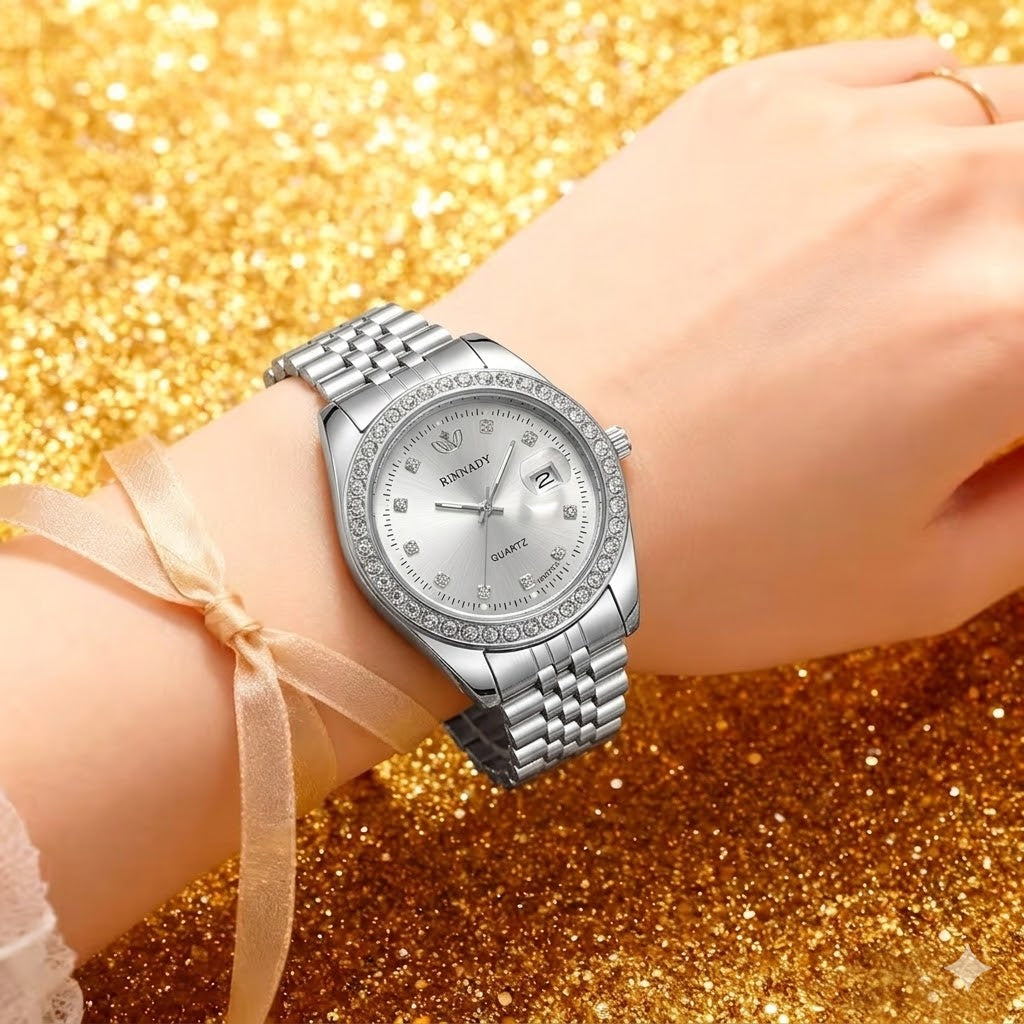 Luxury Diamond Women’s Watch – Elegant Quartz Timepiece with Calendar