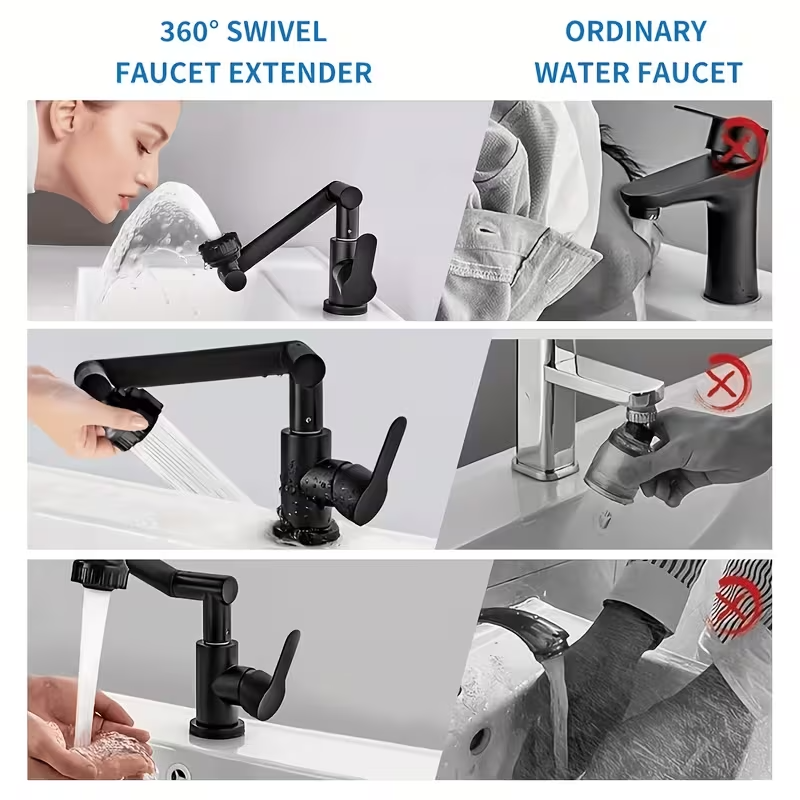 Deck-Mounted Bathroom Faucet Wash Basin Tap with Ceramic Valve Core