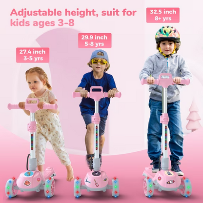 Foldable 3 Wheel Kids Kick Scooter with LED Lights – Outdoor Riding & Balance Toy