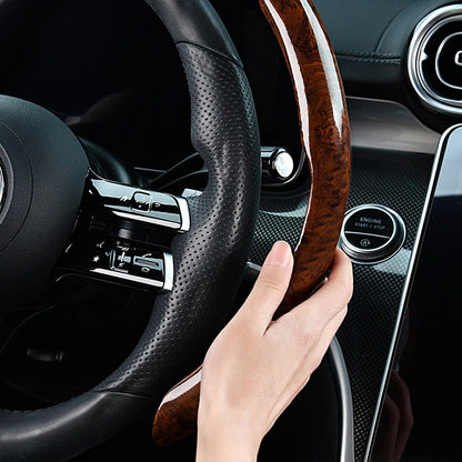 Anti-slip car steering wheel cover with wooden texture