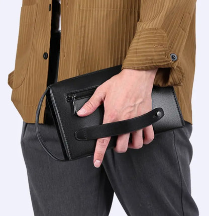 Vintage Men’s PU Leather Anti-Theft Handbag – Large Capacity & Smart Protection