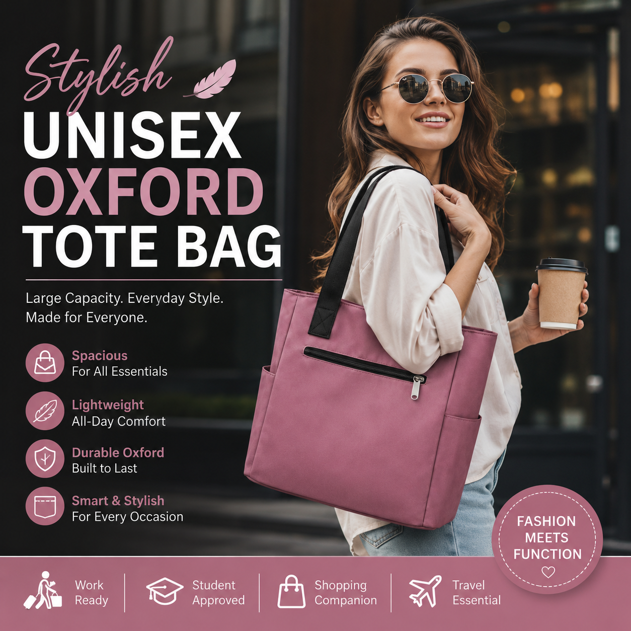 Stylish Unisex Oxford Tote Bag – Large Capacity Fashion Handbag with Polyester Lining