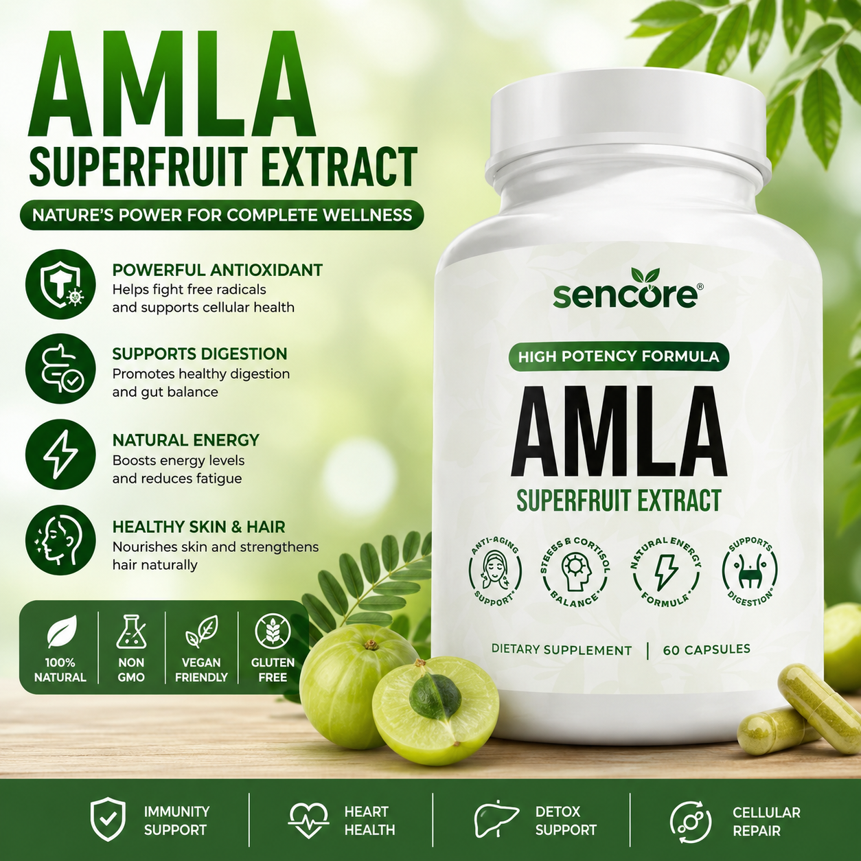 Amla Extract Capsules – Antioxidant Herbal Dietary Supplement for Daily Wellness