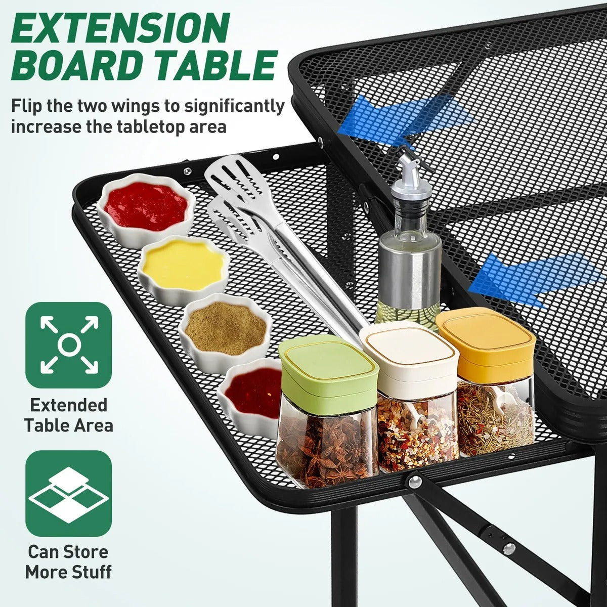 Foldable Aluminium Camping Table with Side Shelves