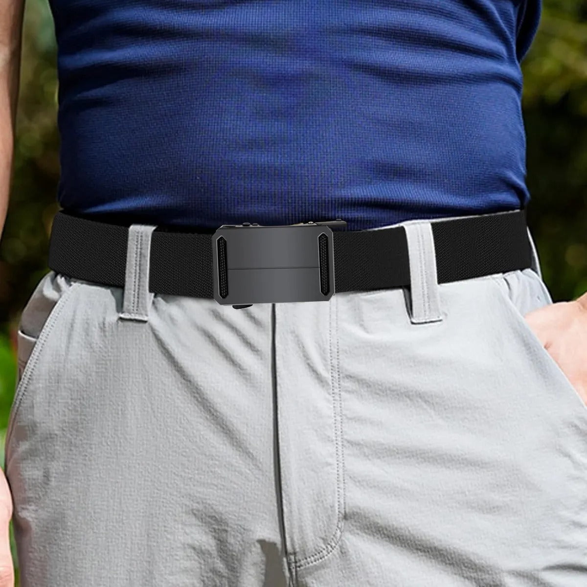 Elastic Canvas Men Belt with Auto Buckle