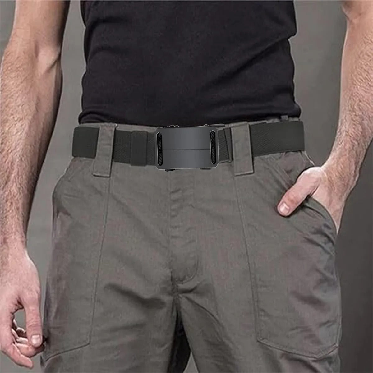 Elastic Canvas Men Belt with Auto Buckle
