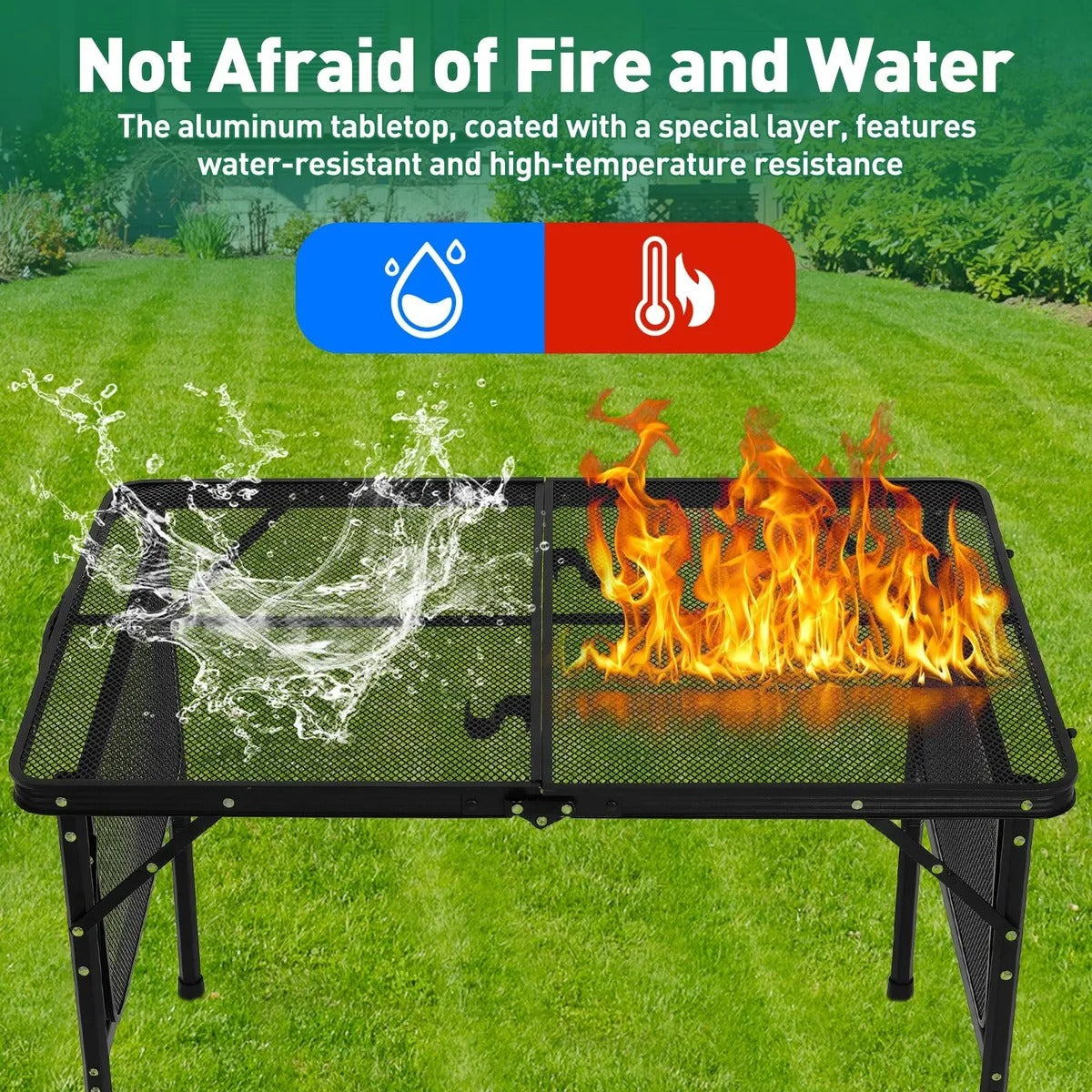 Foldable Aluminium Camping Table with Side Shelves