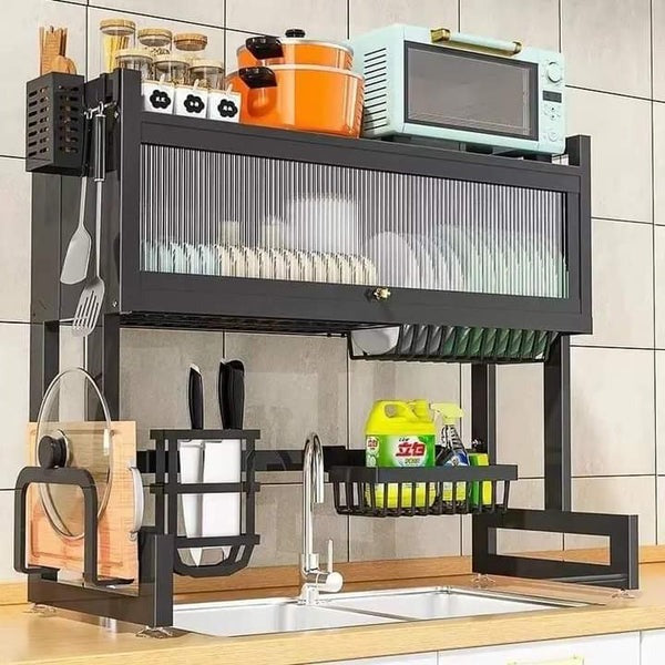 Space-Saving Kitchen Drying Rack — 2-Tier Metal Drainer