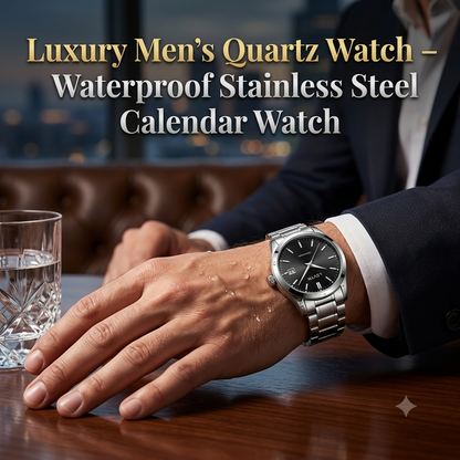 Luxury Men's Quartz Watch – Waterproof Stainless Steel Calendar Watch