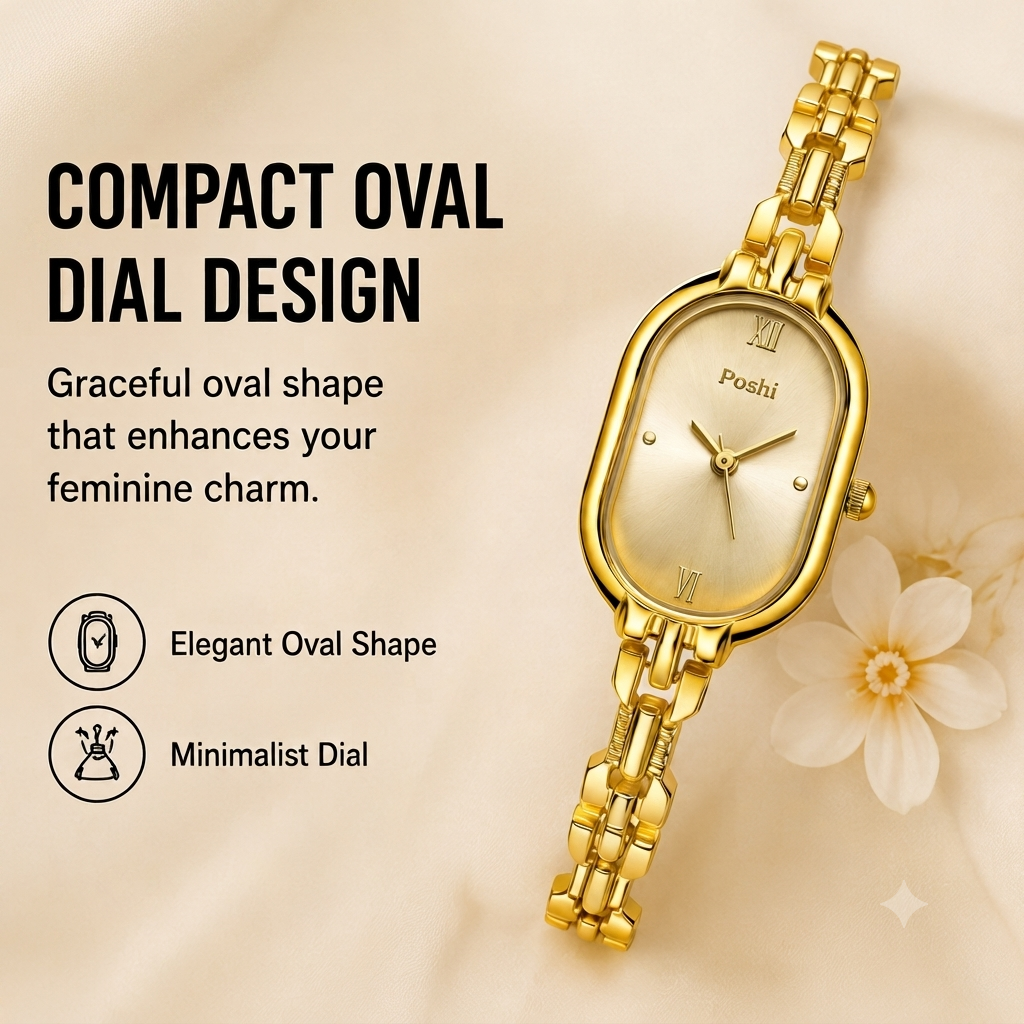 POSHI 994 Women's Quartz Watch – Light Luxury Oval Dial Bracelet Watch