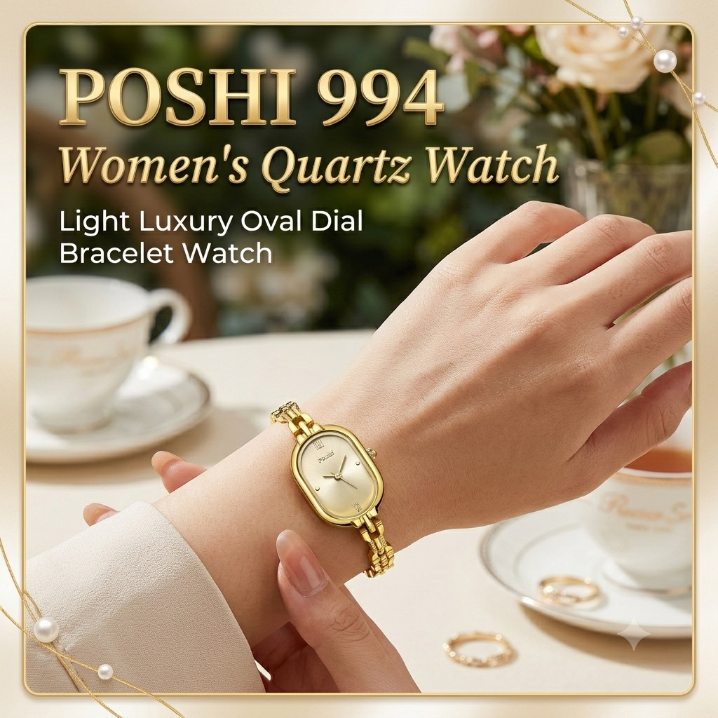 POSHI 994 Women's Quartz Watch – Light Luxury Oval Dial Bracelet Watch
