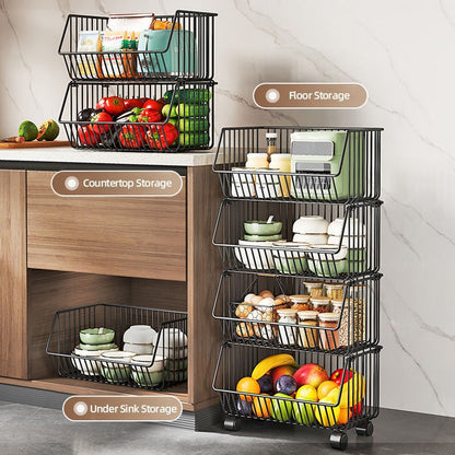 Stackable Metal Wire Rolling Storage Cart