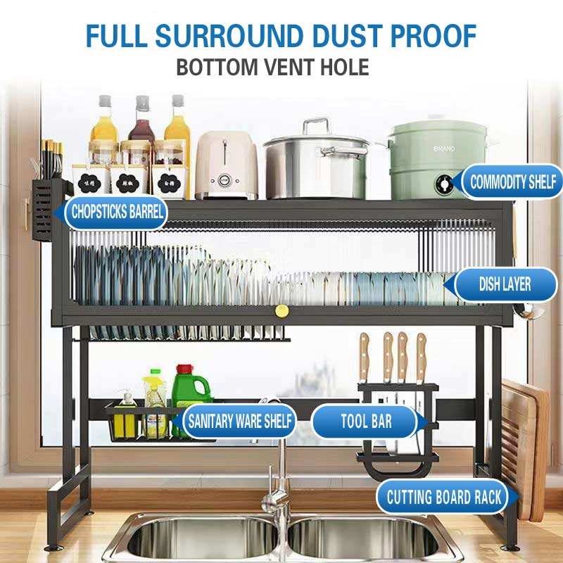 Space-Saving Kitchen Drying Rack — 2-Tier Metal Drainer