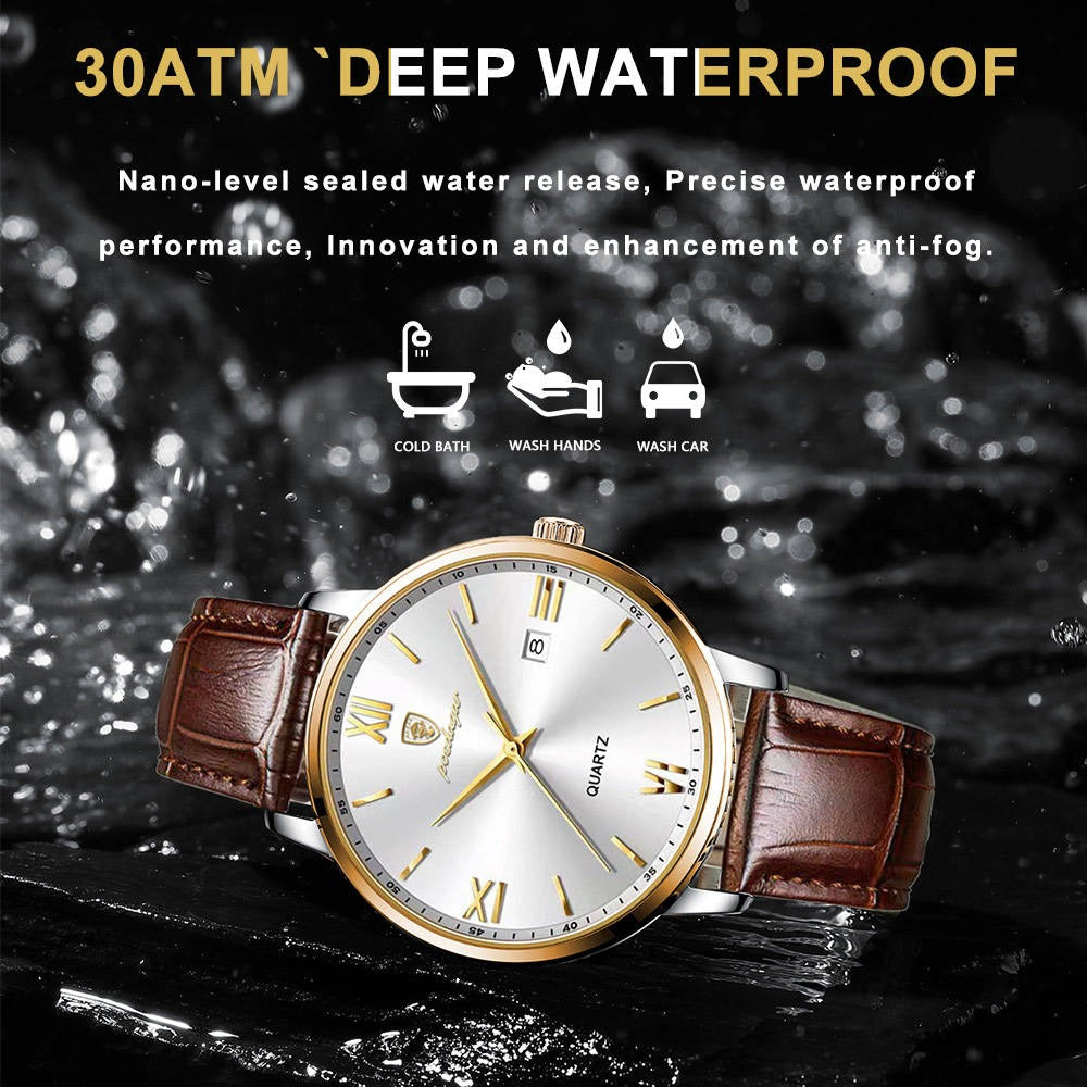 Men’s Sports Quartz Watch – Luminous Waterproof Leather Strap Watch
