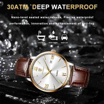Men’s Sports Quartz Watch – Luminous Waterproof Leather Strap Watch