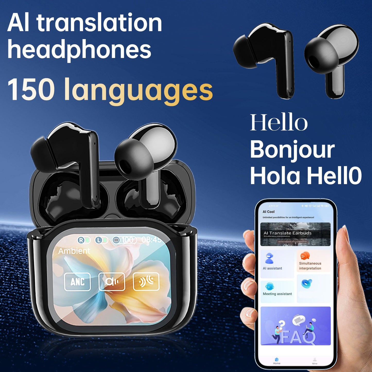 Smart Touch Screen TWS Earbuds – Noise Cancelling & AI Translation