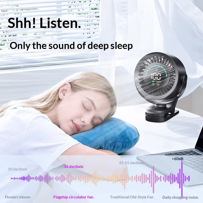 Portable Clip-On USB Rechargeable Fan with Digital Display