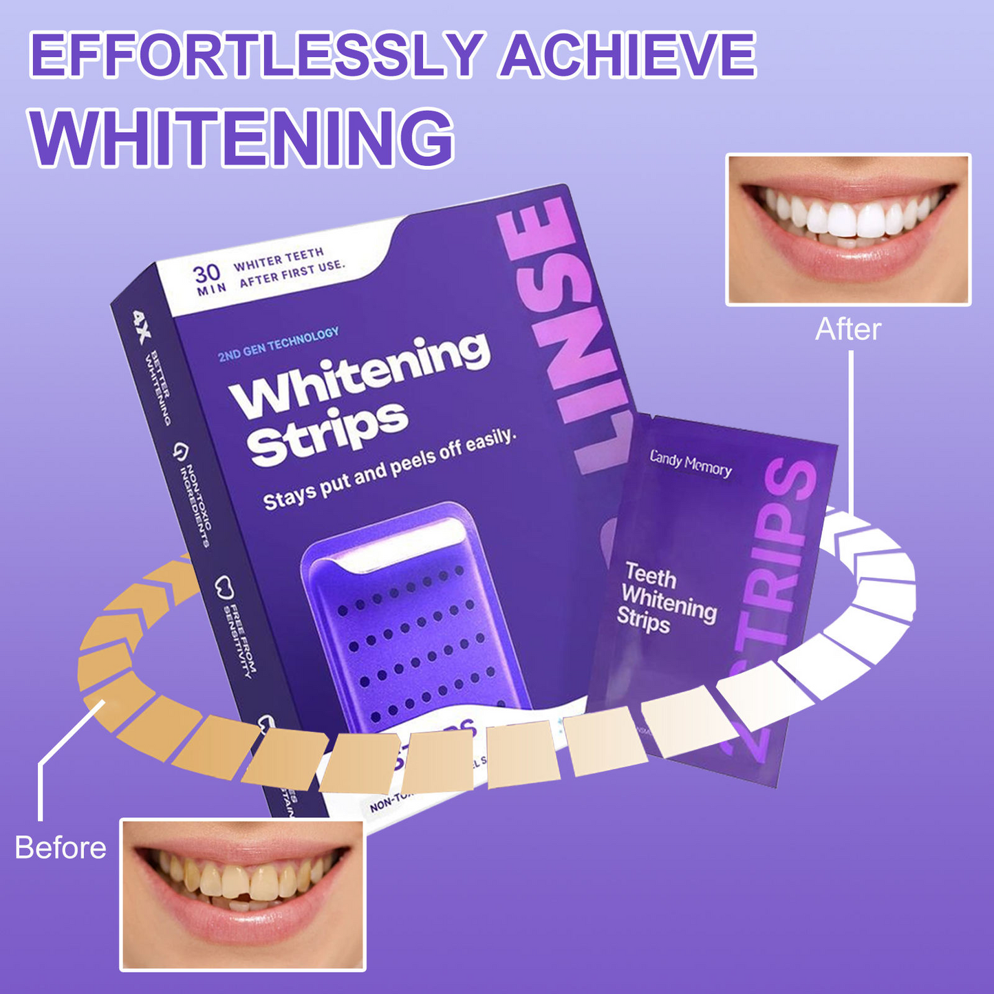 Purple Teeth Whitening Strips – Instant Brightening & Color-Correcting Care