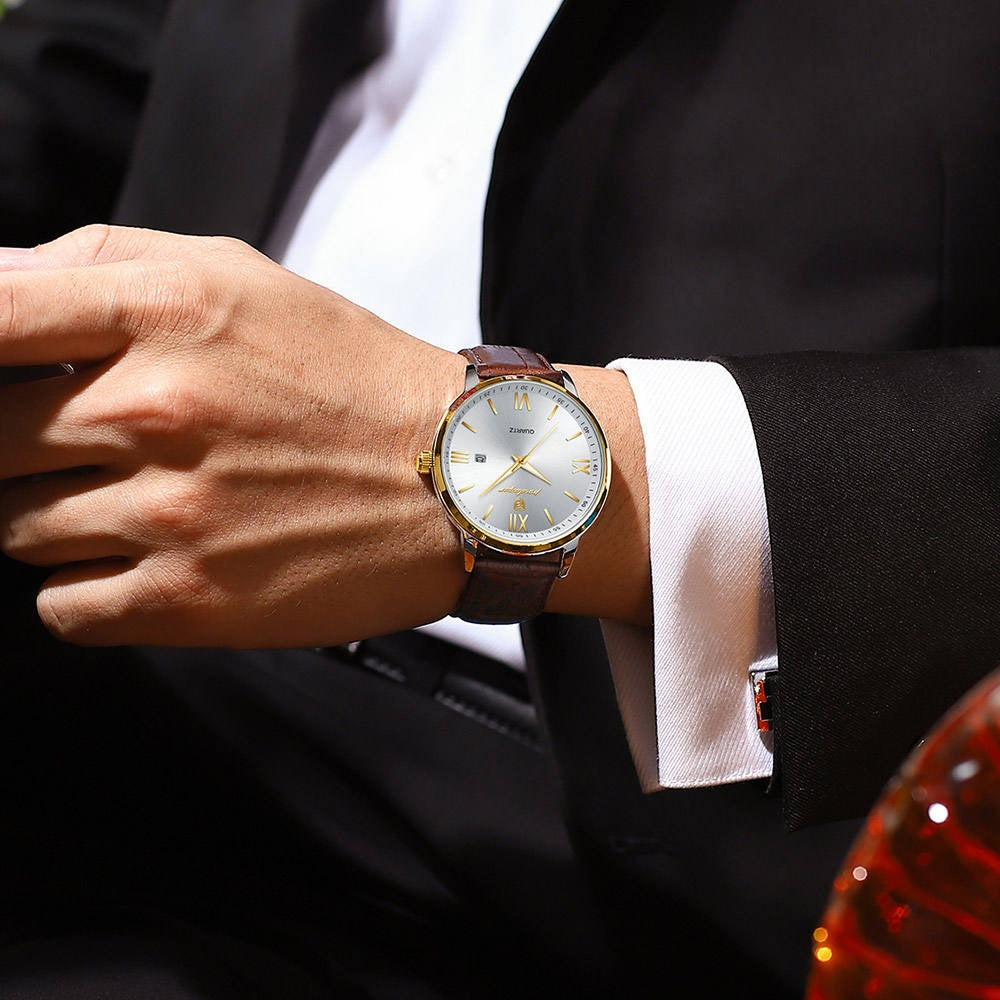 Men’s Sports Quartz Watch – Luminous Waterproof Leather Strap Watch