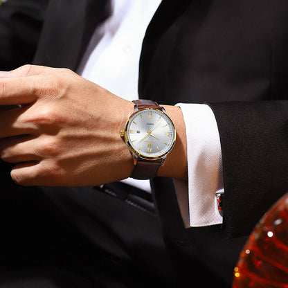 Men’s Sports Quartz Watch – Luminous Waterproof Leather Strap Watch