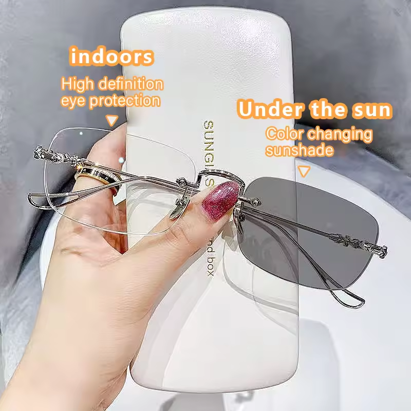 Frameless Photochromic Blue Light Glasses – Rimless Style for Men & Women