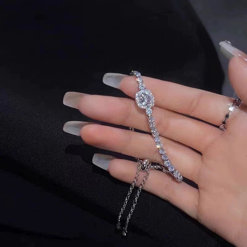 Korean Style Micro Rhinestone Tennis Bracelet – Chic, Adjustable & Elegant