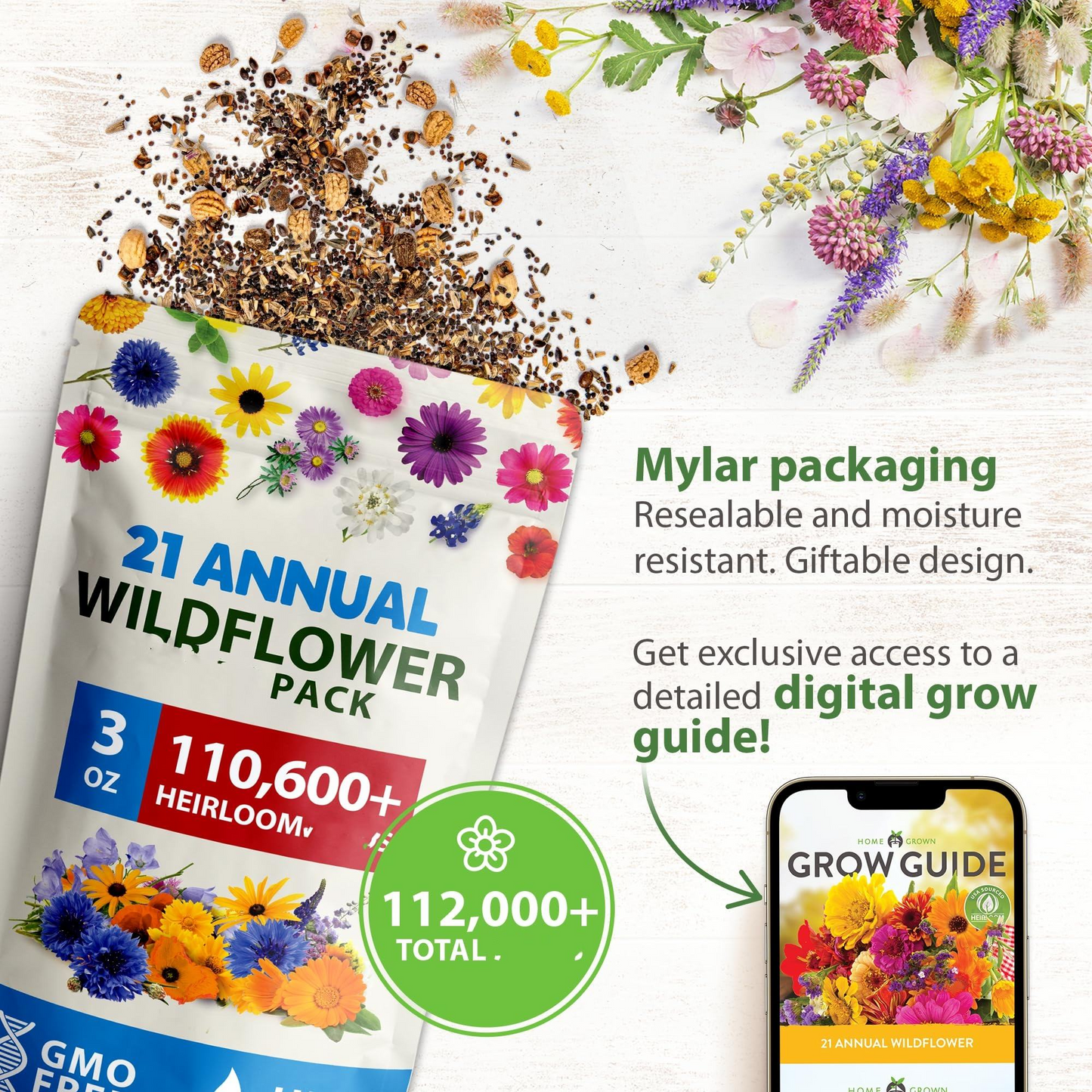 21 Variety Wildflower Seed Mix – Bee & Butterfly Garden Pack