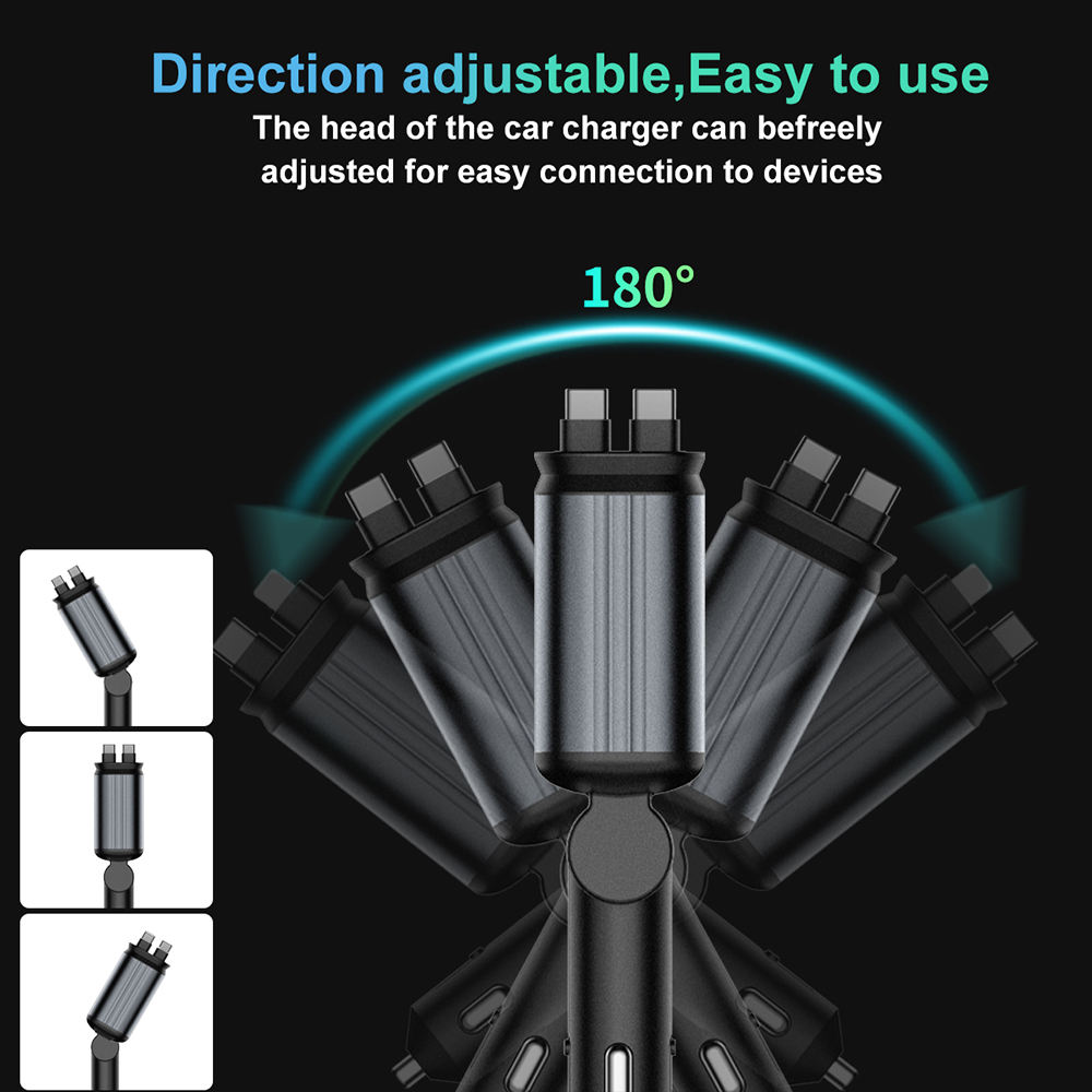 4 in 1 Starlight Car Charger – Fast Charging with Retractable Cables
