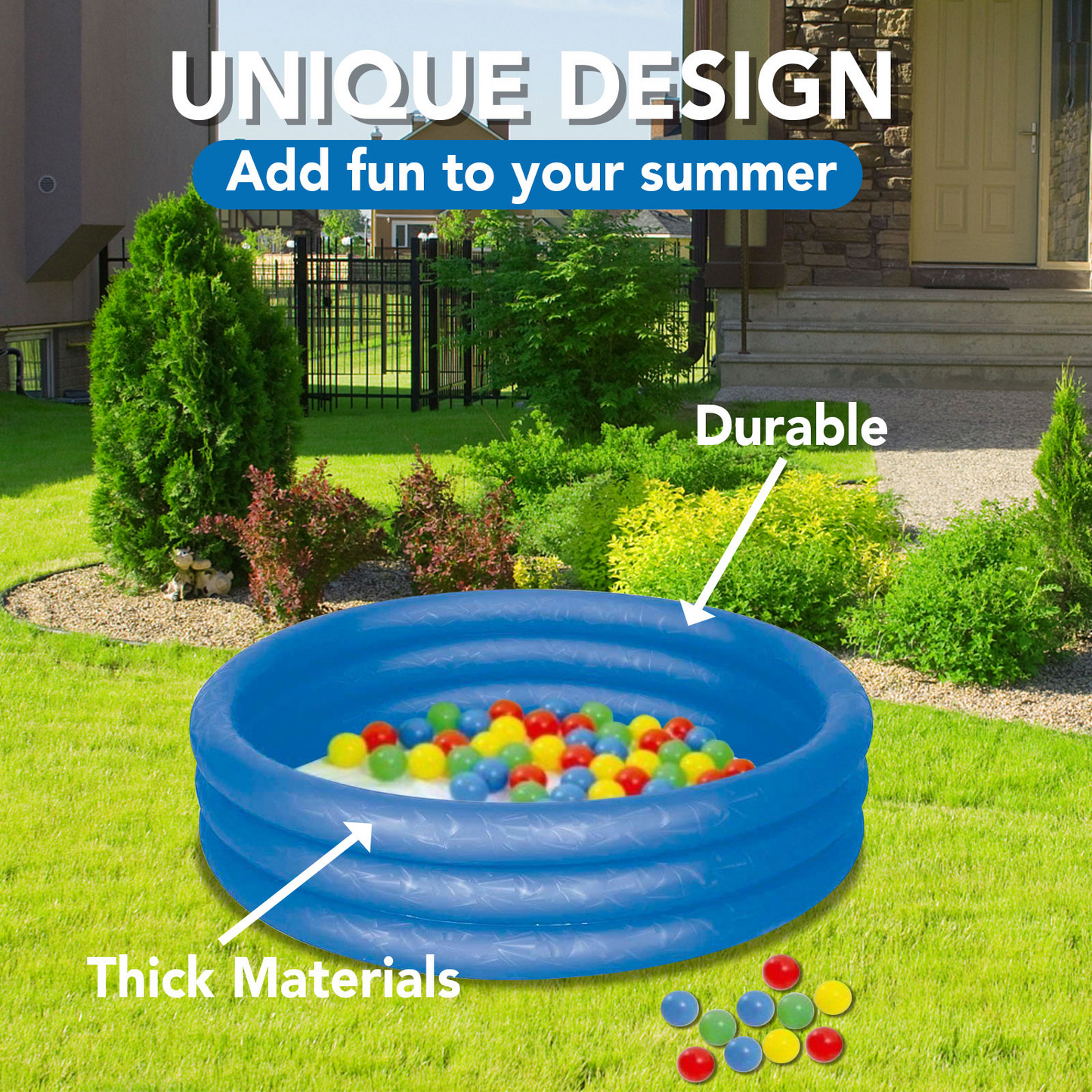 Inflatable Kiddie Pool – 3-Ring Portable Summer Fun Pool