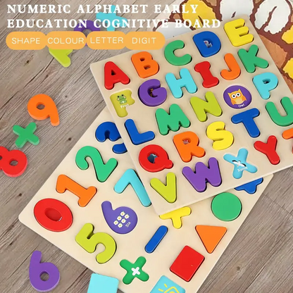 Montessori Wooden Learning Board – Alphabet, Numbers & Hand-Eye Coordination Toy