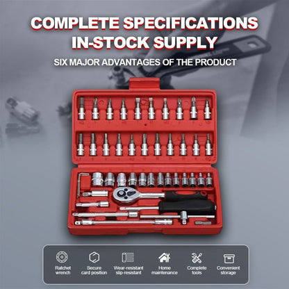 46-Piece 1/4-Inch Socket Wrench Set — Metric Repair Kit