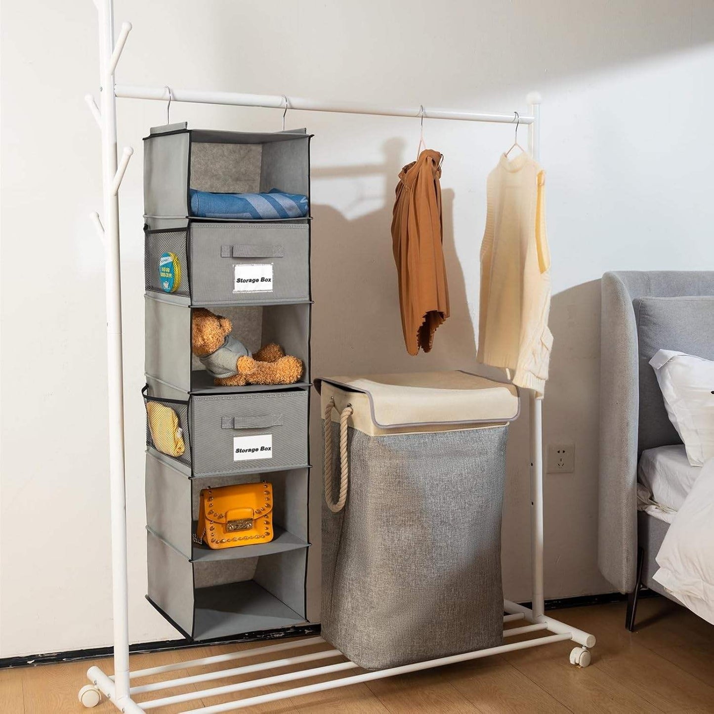 Hanging Closet Organizer – 5 Shelves & 6 Side Pockets
