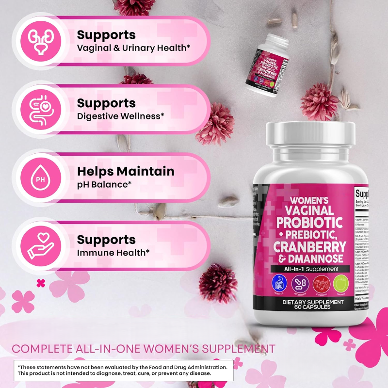 Women’s Vegan Probiotic + Prebiotic Capsules – Cranberry & D-Mannose Formula