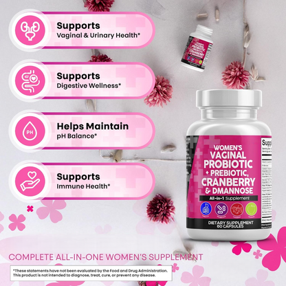 Women’s Vegan Probiotic + Prebiotic Capsules – Cranberry & D-Mannose Formula