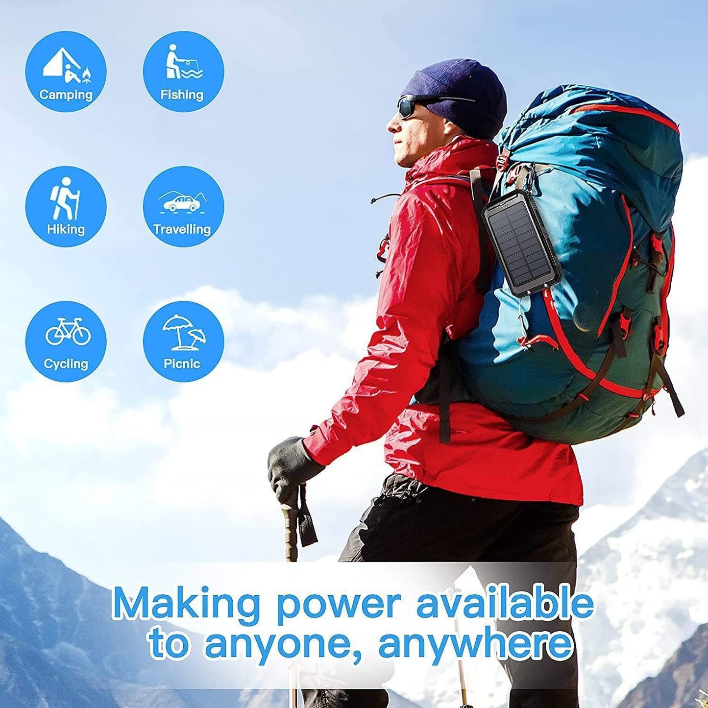 Waterproof Solar Power Bank — 20000mAh Portable Charger