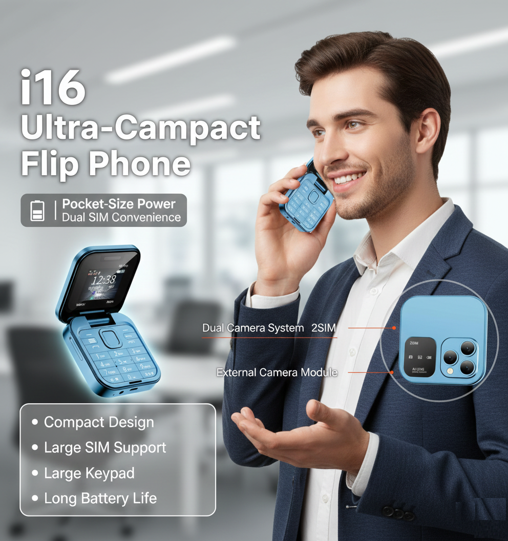 Blue i16 Ultra-Compact Flip Phone