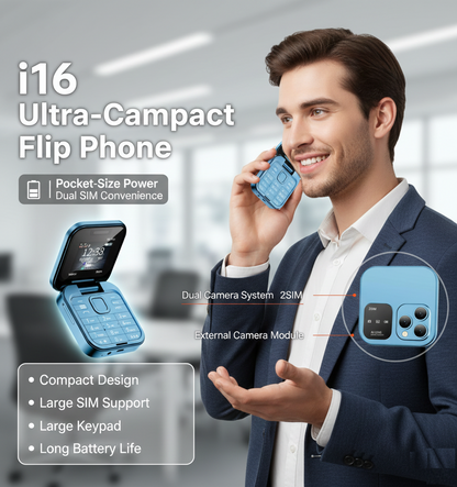 Blue i16 Ultra-Compact Flip Phone