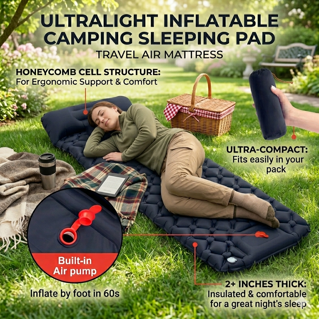 Ultralight Inflatable Camping Sleeping Pad – Travel Air Mattress