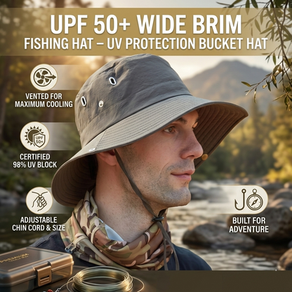 UPF 50+ Wide Brim Hat – UV Protection Bucket Hat