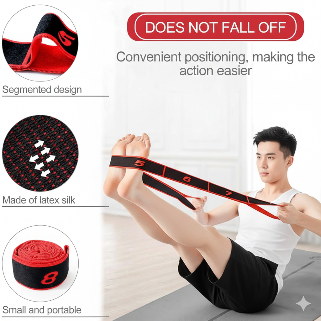8-Loop Yoga Stretching Strap – Elastic Fitness Resistance Band