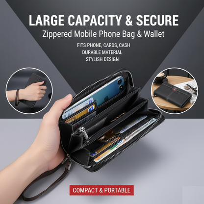Large Capacity Zippered Mobile Phone Bag & Wallet – Compact, Secure & Stylish