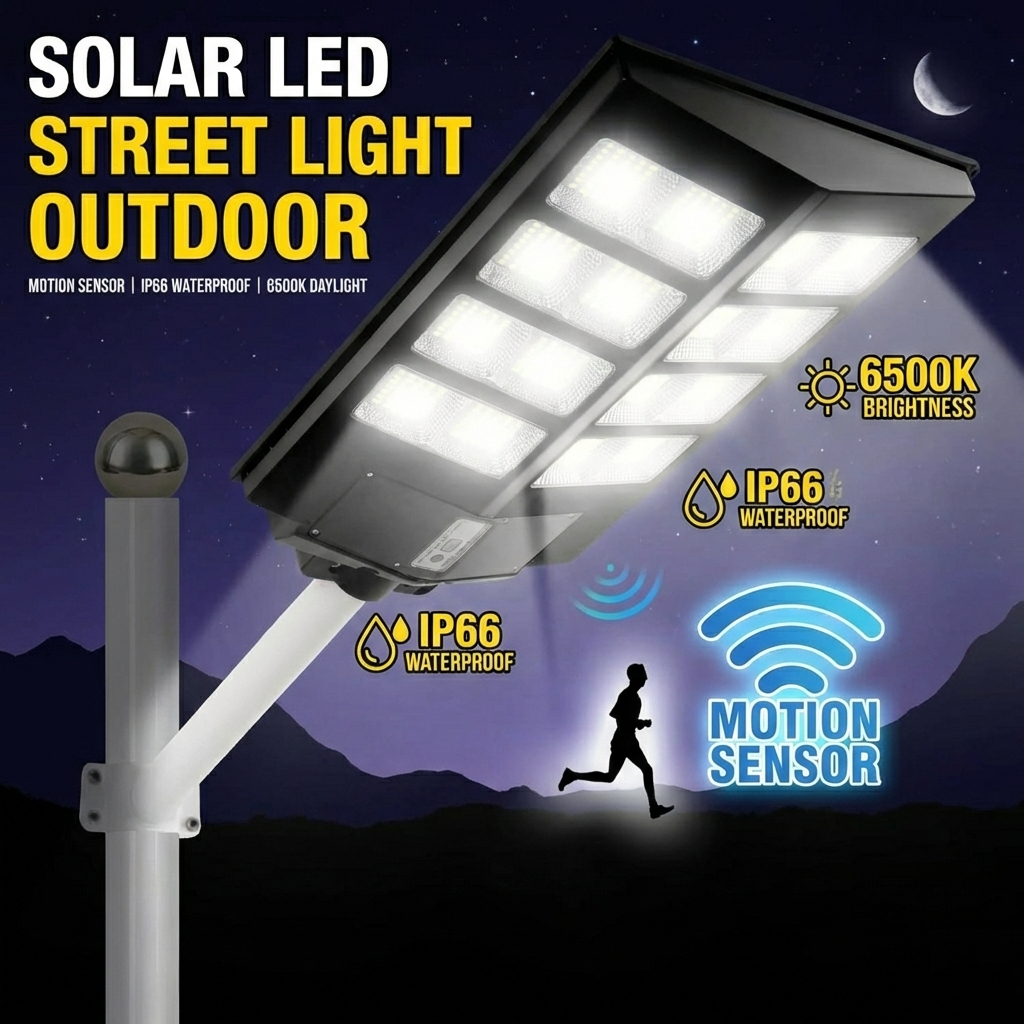 Solar LED Street Light Outdoor – Motion Sensor IP66 Waterproof Garden Light (6500K)
