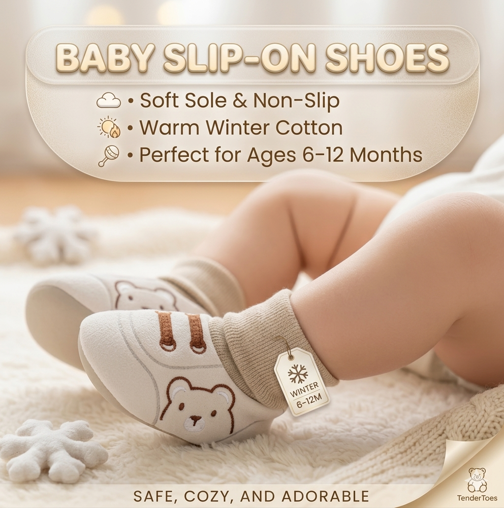 Baby Slip-On Shoes – Soft Sole Non-Slip Winter Cotton Shoes (6–12 Months)