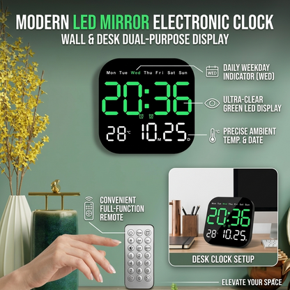 LED Mirror Electronic Clock – Modern Wall & Desk Dual-Purpose Display