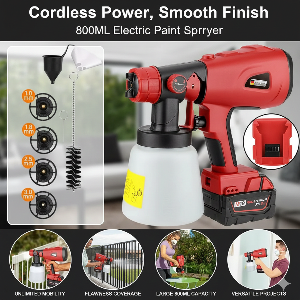 Cordless Power, Smooth Finish — 800ML Electric Paint Sprayer