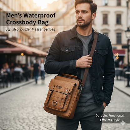 Men’s Waterproof Leather Crossbody Bag – Stylish Shoulder Messenger Bag