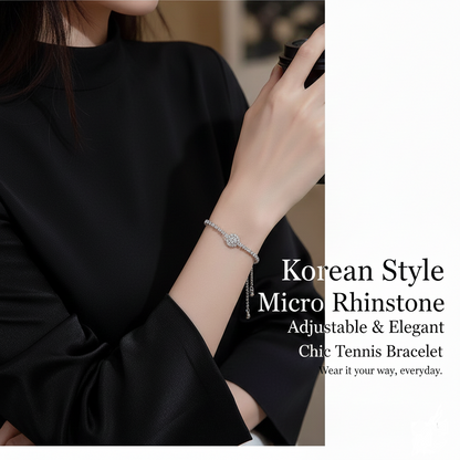 Korean Style Micro Rhinestone Tennis Bracelet – Chic, Adjustable & Elegant