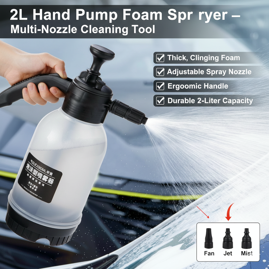 2L Hand Pump Foam Sprayer — Multi-Nozzle Cleaning Tool