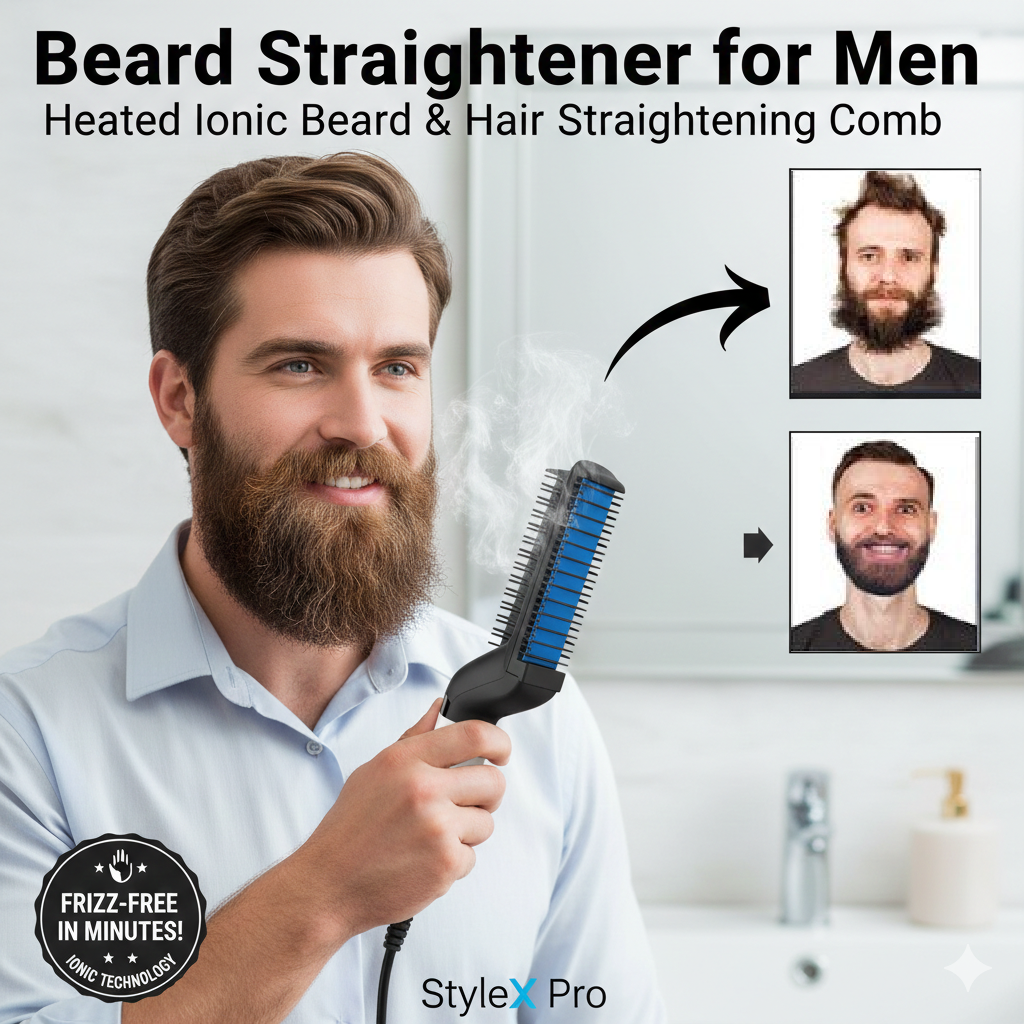Beard Straightener for Men – Heated Ionic Beard & Hair Straightening Comb